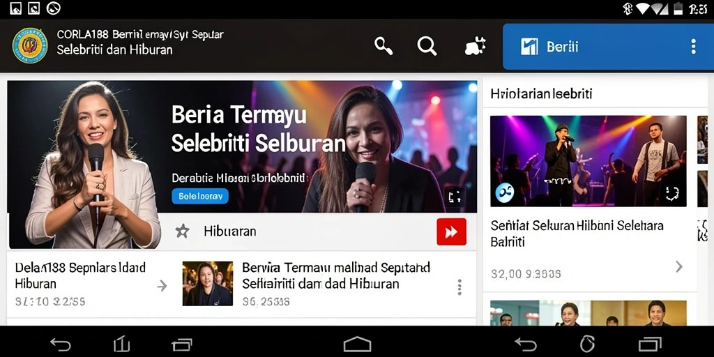 Antarmuka aplikasi CORLA188 menampilkan berita selebriti terkini.